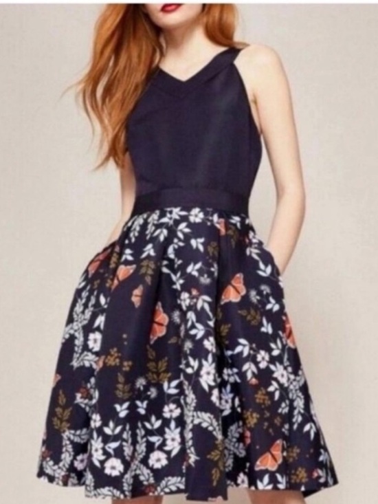 Ted Baker Dresses & Skirts - Ted Baker Kyoto Navy Floral Fit-and-Flare Dress with Pockets Sz US6 Or Ted Sz 2